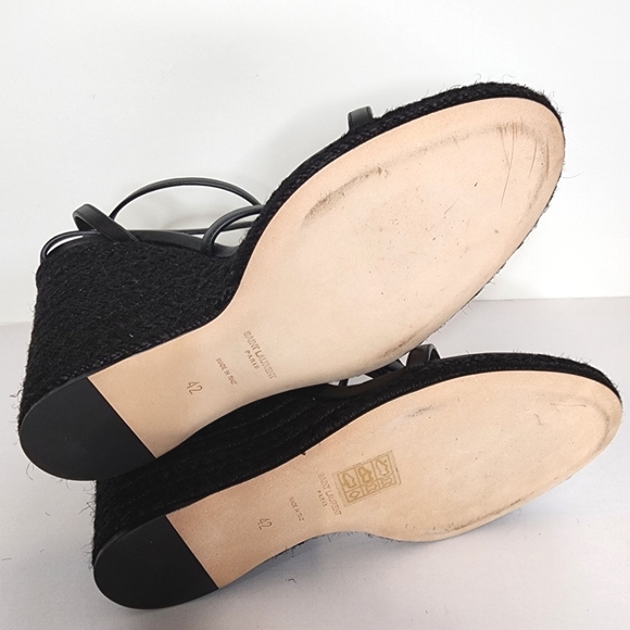 Yves Saint Laurent Cassandra wedge Espadrilles in Black Leather Size 42 - Picture 8 of 9